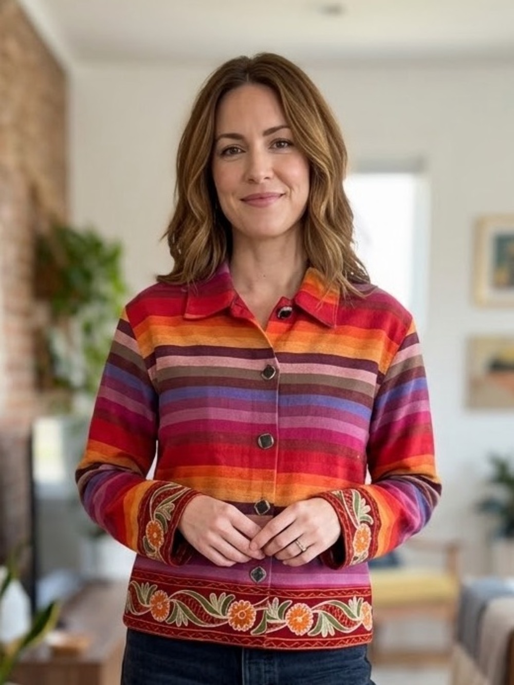 Tantrums y2k Jacket Rainbow Striped Embroidered Lightweight Art to Wear Size S